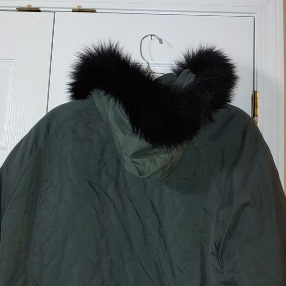 Albert Nipon hunter green REAL fox  fur hooded jacket Sz M - Picture 8 of 15